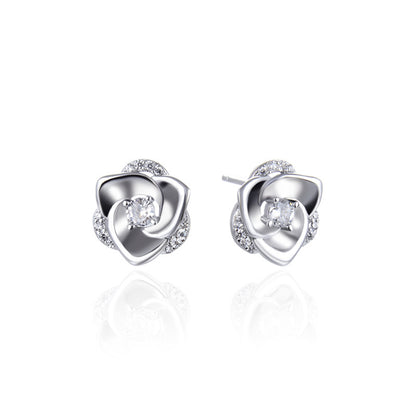 925 Sterling Silver Plated Cartoon Stud Earrings - 2.6g Playful White Gold & Rose Gold Earrings with Plastic Backs