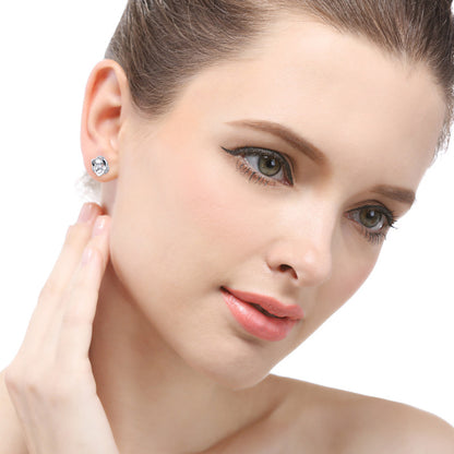 925 Sterling Silver Plated Cartoon Stud Earrings - 2.6g Playful White Gold & Rose Gold Earrings with Plastic Backs