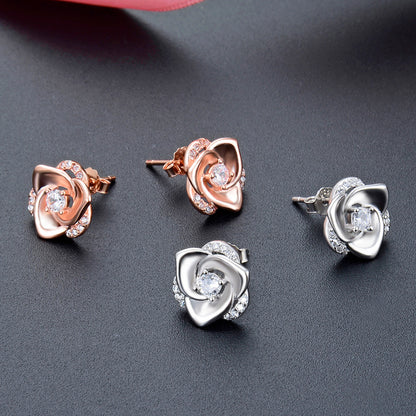 925 Sterling Silver Plated Cartoon Stud Earrings - 2.6g Playful White Gold & Rose Gold Earrings with Plastic Backs