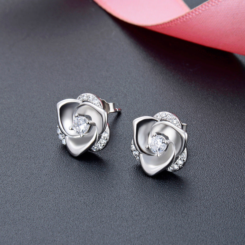 925 Sterling Silver Plated Cartoon Stud Earrings - 2.6g Playful White Gold & Rose Gold Earrings with Plastic Backs