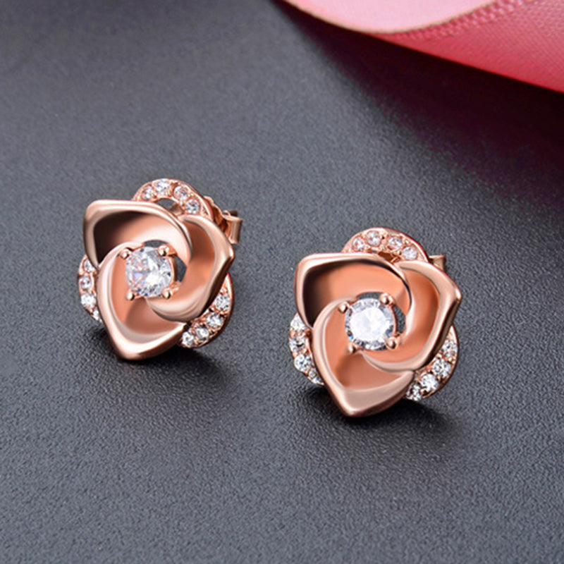 925 Sterling Silver Plated Cartoon Stud Earrings - 2.6g Playful White Gold & Rose Gold Earrings with Plastic Backs