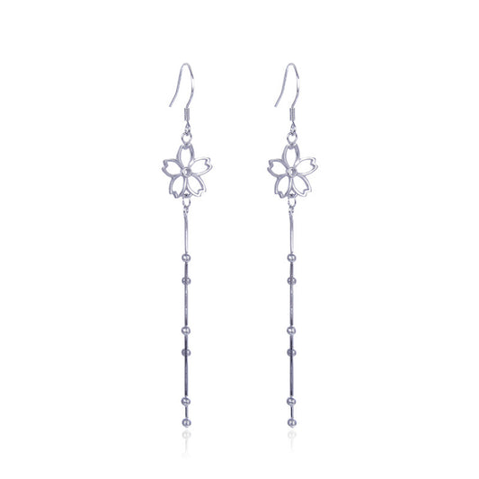 925 Sterling Silver Plated Floral Drop Earrings - 2.5g Light Luxury Flower Dangle Earrings for Women