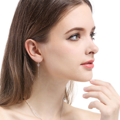 925 Sterling Silver Plated Floral Drop Earrings - 2.5g Light Luxury Flower Dangle Earrings for Women