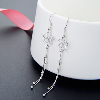 925 Sterling Silver Plated Floral Drop Earrings - 2.5g Light Luxury Flower Dangle Earrings for Women
