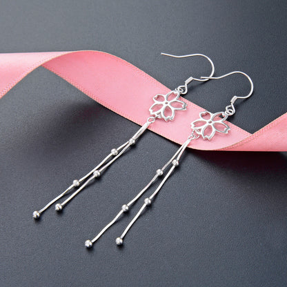 925 Sterling Silver Plated Floral Drop Earrings - 2.5g Light Luxury Flower Dangle Earrings for Women