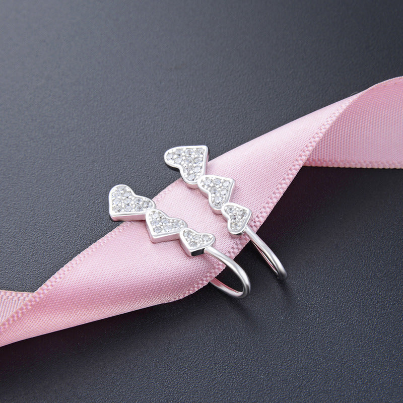 925 Sterling Silver Plated Heart Clip-On Earrings - Korean Style Geometric Square Bezel Ear Cuffs for Women
