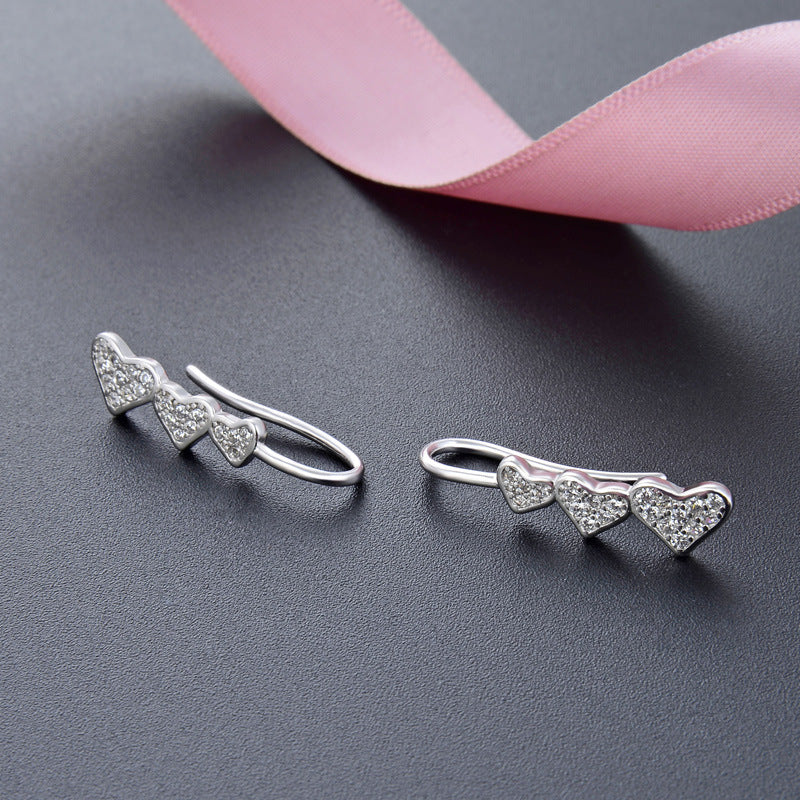 925 Sterling Silver Plated Heart Clip-On Earrings - Korean Style Geometric Square Bezel Ear Cuffs for Women