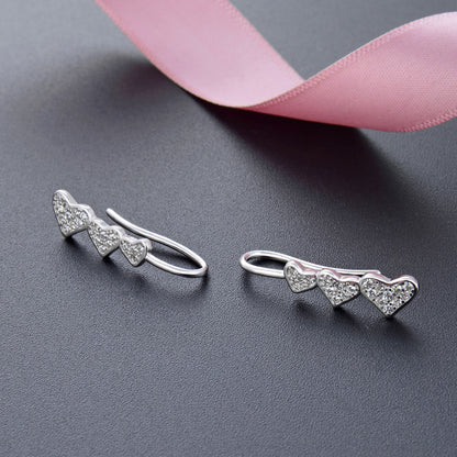 925 Sterling Silver Plated Heart Clip-On Earrings - Korean Style Geometric Square Bezel Ear Cuffs for Women