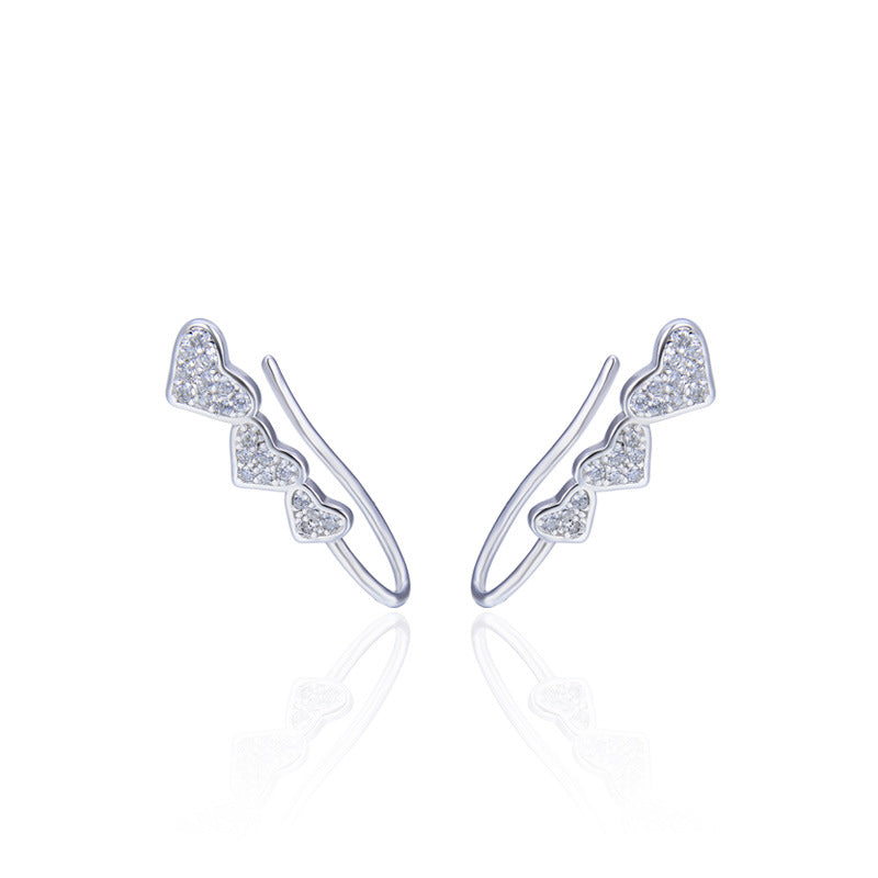925 Sterling Silver Plated Heart Clip-On Earrings - Korean Style Geometric Square Bezel Ear Cuffs for Women