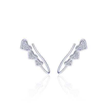 925 Sterling Silver Plated Heart Clip-On Earrings - Korean Style Geometric Square Bezel Ear Cuffs for Women