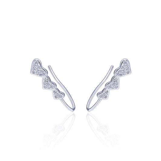 925 Sterling Silver Plated Heart Clip-On Earrings - Korean Style Geometric Square Bezel Ear Cuffs for Women