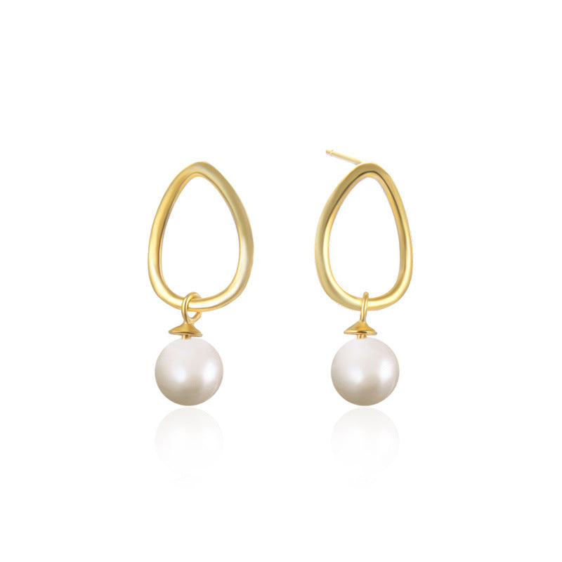 925 Sterling Silver Plated Oval Shell Pearl Stud Earrings with Plastic Backs - Geometric European Style for Women (1.4g)