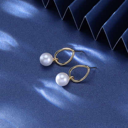 925 Sterling Silver Plated Oval Shell Pearl Stud Earrings with Plastic Backs - Geometric European Style for Women (1.4g)