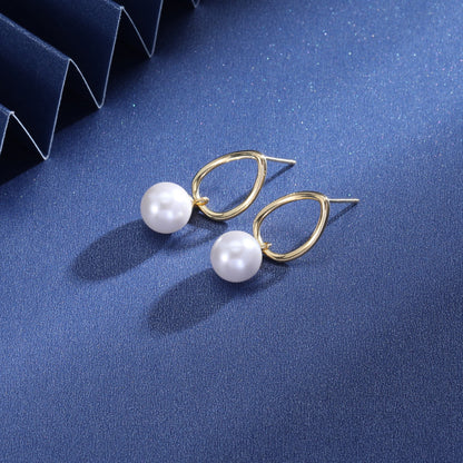 925 Sterling Silver Plated Oval Shell Pearl Stud Earrings with Plastic Backs - Geometric European Style for Women (1.4g)