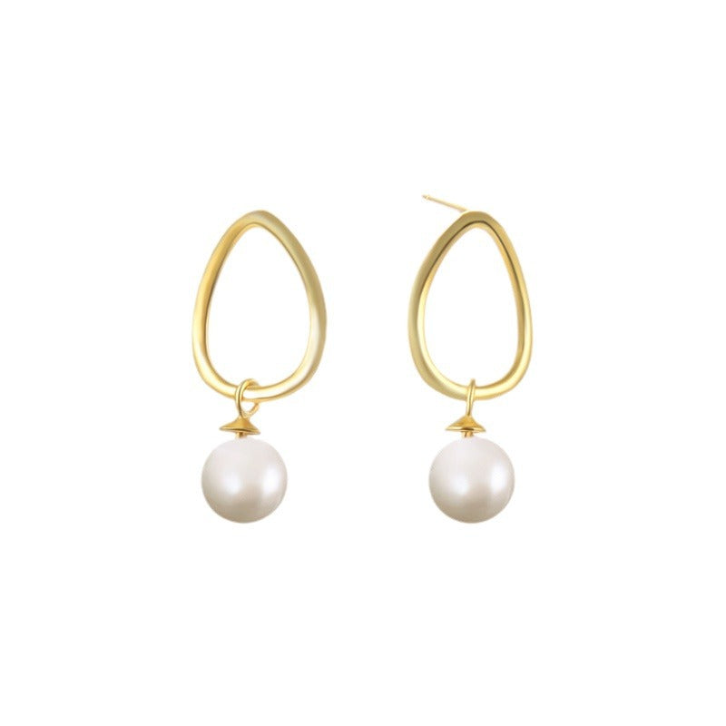 925 Sterling Silver Plated Oval Shell Pearl Stud Earrings with Plastic Backs - Geometric European Style for Women (1.4g)