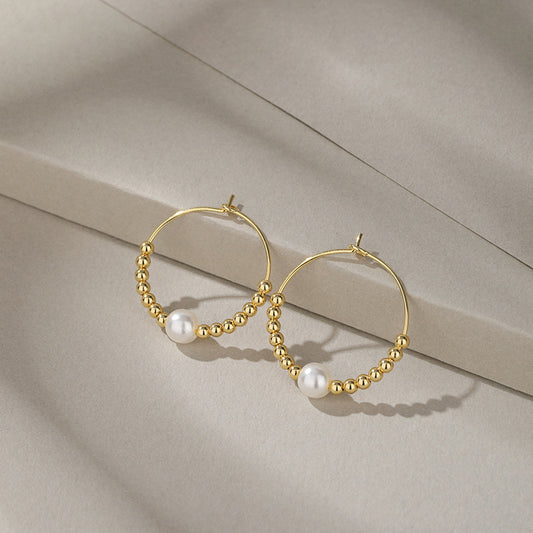 925 Sterling Silver Plated Pearl Earrings - White Gold & Gold Tone Minimalist Studs for Women