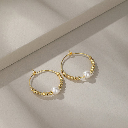 925 Sterling Silver Plated Pearl Earrings - White Gold & Gold Tone Minimalist Studs for Women