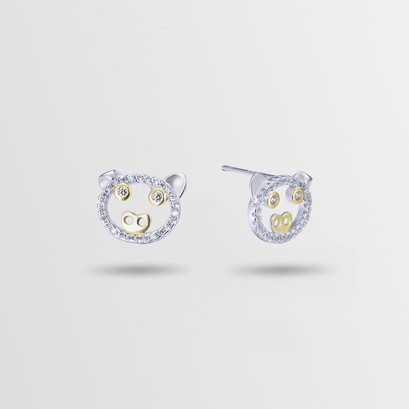 925 Sterling Silver Plated Pig Stud Earrings - Cute Zodiac Animal Earrings with Plastic Backs for Women