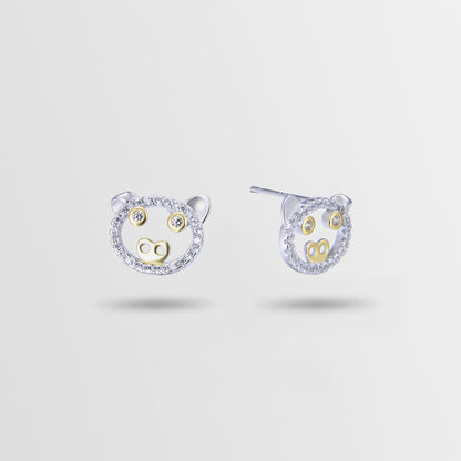 925 Sterling Silver Plated Pig Stud Earrings - Cute Zodiac Animal Earrings with Plastic Backs for Women