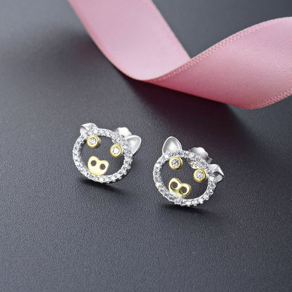 925 Sterling Silver Plated Pig Stud Earrings - Cute Zodiac Animal Earrings with Plastic Backs for Women