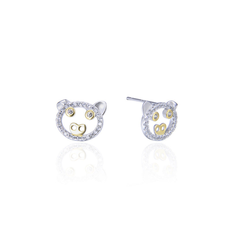 925 Sterling Silver Plated Pig Stud Earrings - Cute Zodiac Animal Earrings with Plastic Backs for Women