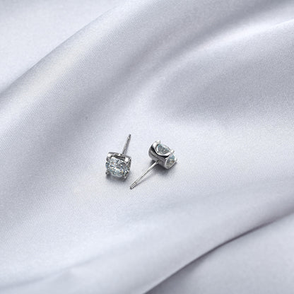 925 Sterling Silver Plated Round Stud Earrings-Minimalist Geometric Design for Women (1ct)