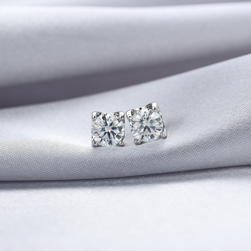 925 Sterling Silver Plated Round Stud Earrings-Minimalist Geometric Design for Women (1ct)