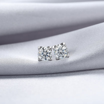 925 Sterling Silver Plated Round Stud Earrings-Minimalist Geometric Design for Women (1ct)