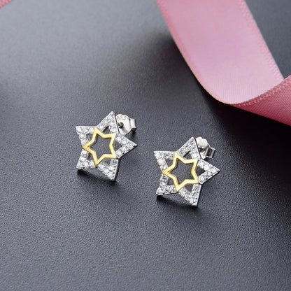 925 Sterling Silver Plated Star Stud Earrings - Korean Style Geometric Fashion Earrings with Plastic Backs