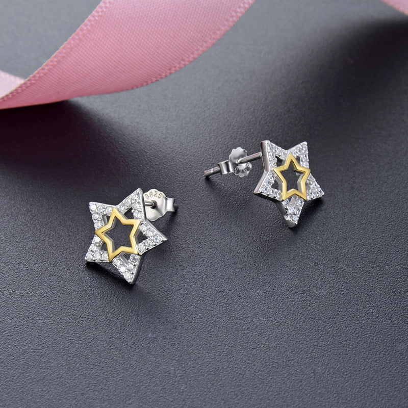 925 Sterling Silver Plated Star Stud Earrings - Korean Style Geometric Fashion Earrings with Plastic Backs