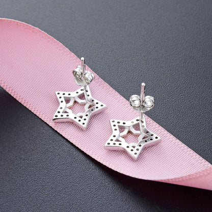 925 Sterling Silver Plated Star Stud Earrings - Korean Style Geometric Fashion Earrings with Plastic Backs