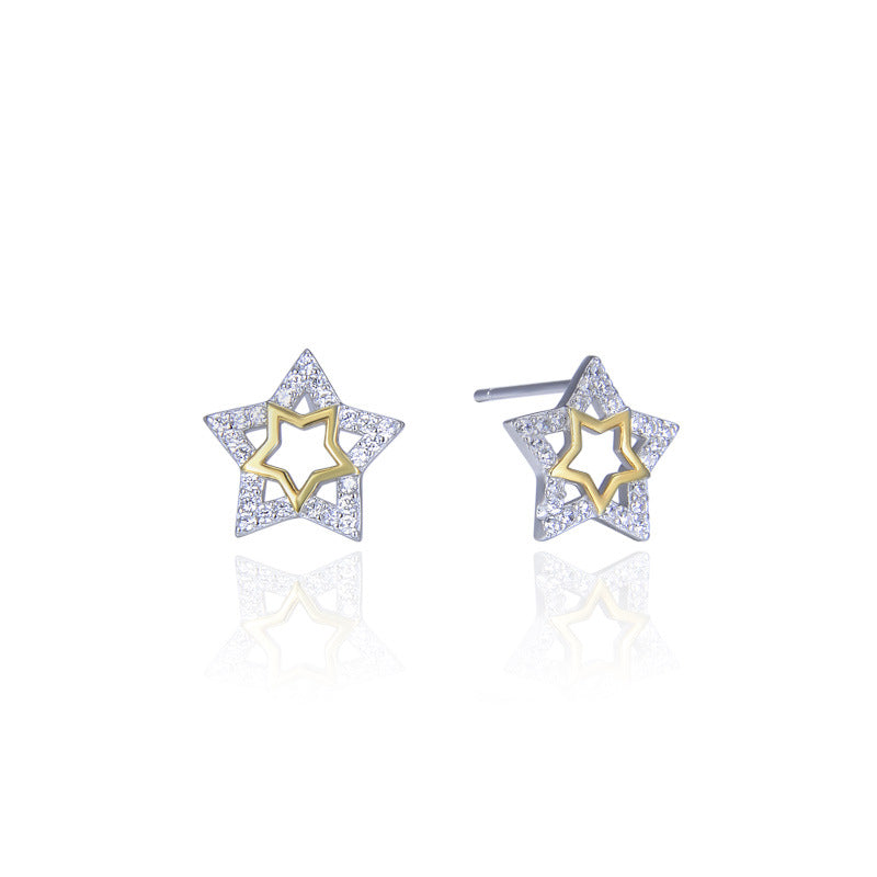 925 Sterling Silver Plated Star Stud Earrings - Korean Style Geometric Fashion Earrings with Plastic Backs