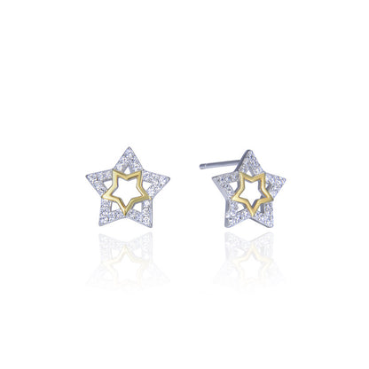 925 Sterling Silver Plated Star Stud Earrings - Korean Style Geometric Fashion Earrings with Plastic Backs