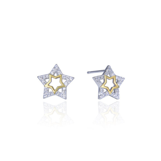 925 Sterling Silver Plated Star Stud Earrings - Korean Style Geometric Fashion Earrings with Plastic Backs