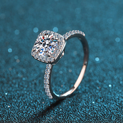 925 Sterling Silver Plated with PT950 1ct Square Moissanite Solitaire Ring for Women