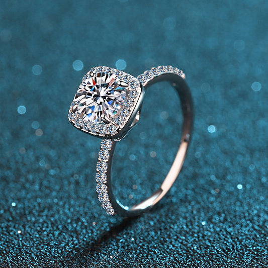 925 Sterling Silver Plated with PT950 1ct Square Moissanite Solitaire Ring for Women