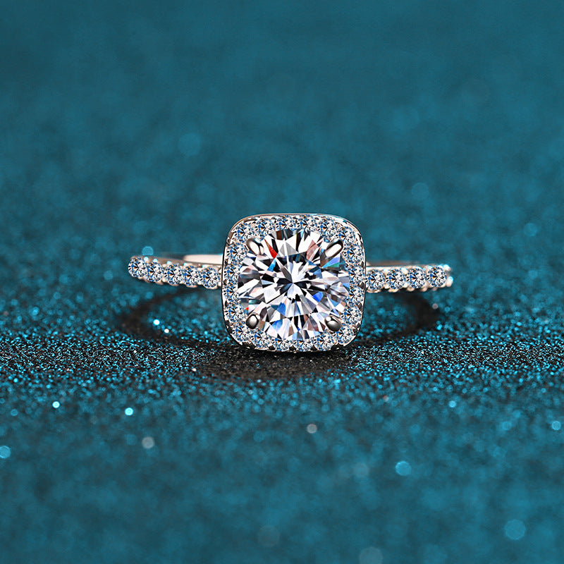 925 Sterling Silver Plated with PT950 1ct Square Moissanite Solitaire Ring for Women