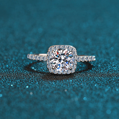 925 Sterling Silver Plated with PT950 1ct Square Moissanite Solitaire Ring for Women