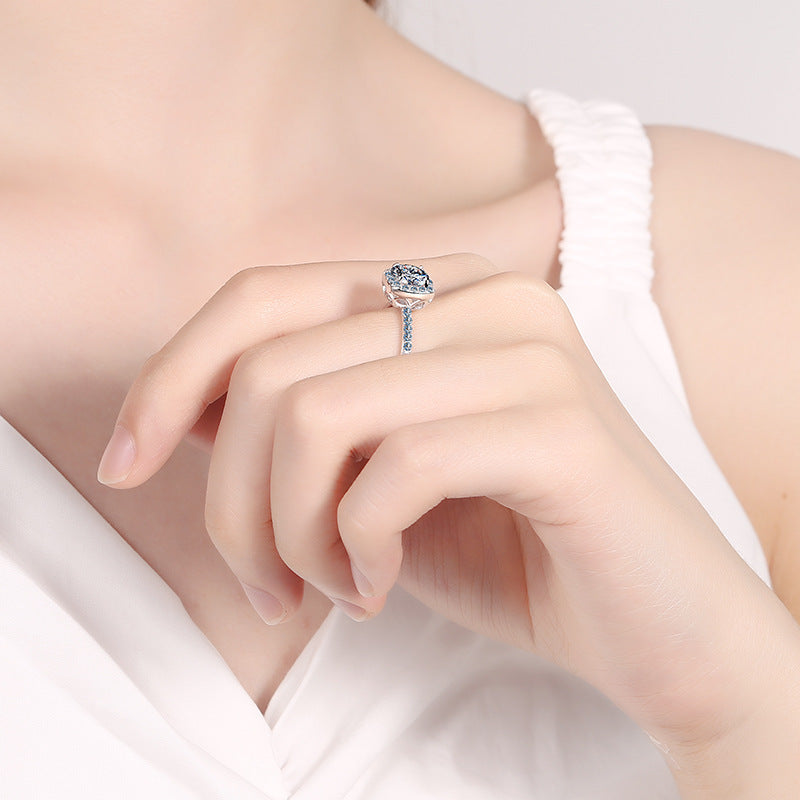 925 Sterling Silver Plated with PT950 1ct Square Moissanite Solitaire Ring for Women