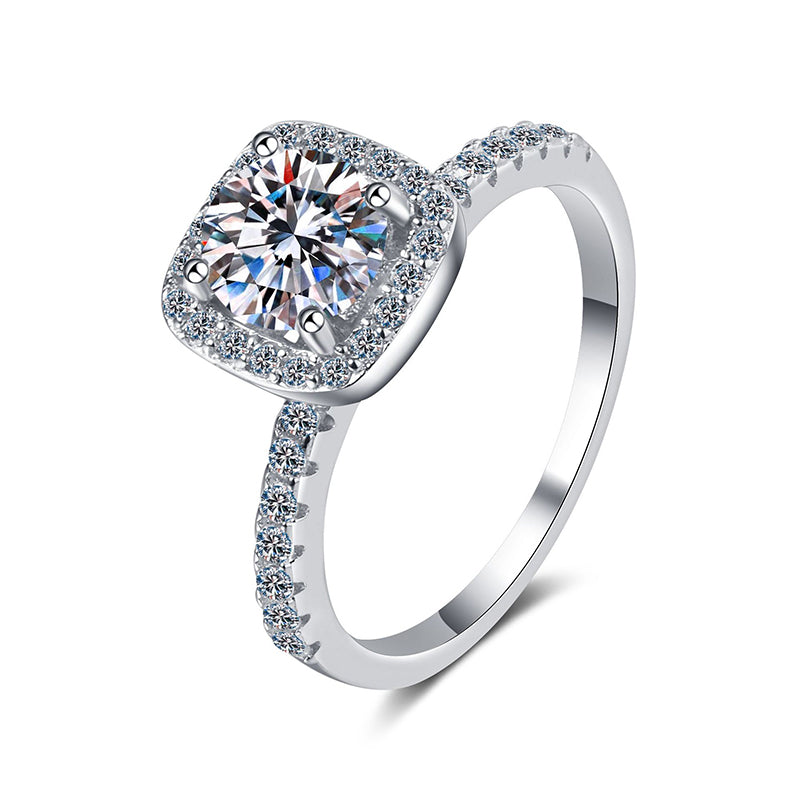 925 Sterling Silver Plated with PT950 1ct Square Moissanite Solitaire Ring for Women