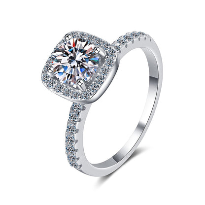 925 Sterling Silver Plated with PT950 1ct Square Moissanite Solitaire Ring for Women
