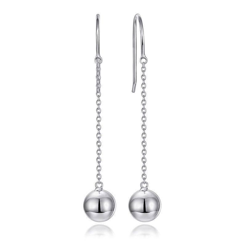 925 Sterling Silver Polished Ball Drop Earrings – Minimalist Pearl Dangle Jewelry