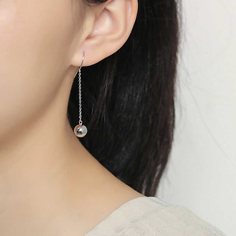 925 Sterling Silver Polished Ball Drop Earrings – Minimalist Pearl Dangle Jewelry