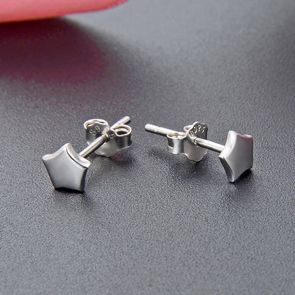 925 Sterling Silver Polished 'Fu' Character Stud Earrings - 0.7g Cute Cartoon Chinese Style Earrings with Plastic Backs