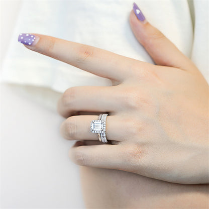 925 Sterling Silver Princess Cut Engagement Ring Set – Modern Square Bridal Jewelry