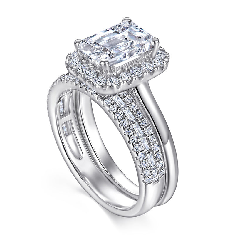 925 Sterling Silver Princess Cut Engagement Ring Set – Modern Square Bridal Jewelry