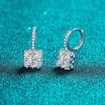 925 Sterling Silver Princess Cut Moissanite Hoop Earrings - PT950 Gold Plated Geometric Ear Jewelry (1ct/2ct per Earring)