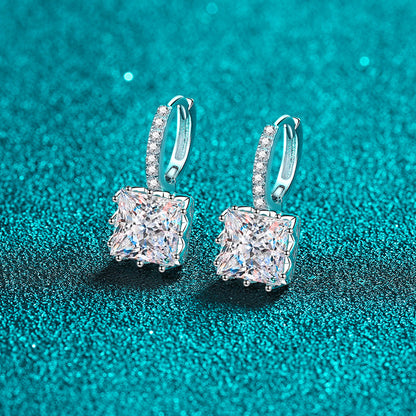 925 Sterling Silver Princess Cut Moissanite Hoop Earrings - PT950 Gold Plated Geometric Ear Jewelry (1ct/2ct per Earring)