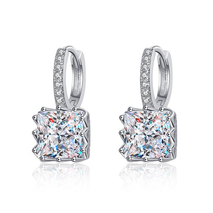 925 Sterling Silver Princess Cut Moissanite Hoop Earrings - PT950 Gold Plated Geometric Ear Jewelry (1ct/2ct per Earring)