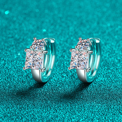 925 Sterling Silver Princess Cut Moissanite Huggie Hoop Earrings - PT950 Gold Plated (2.6CT)